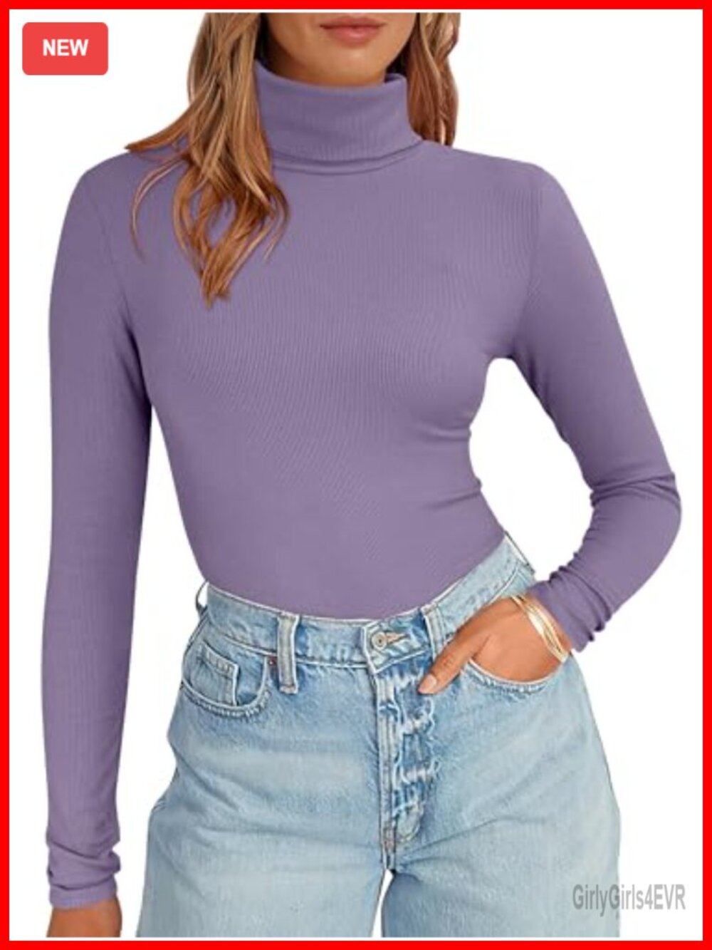 Long Sleeve Turtleneck Slim Fit Ribbed Knit Top